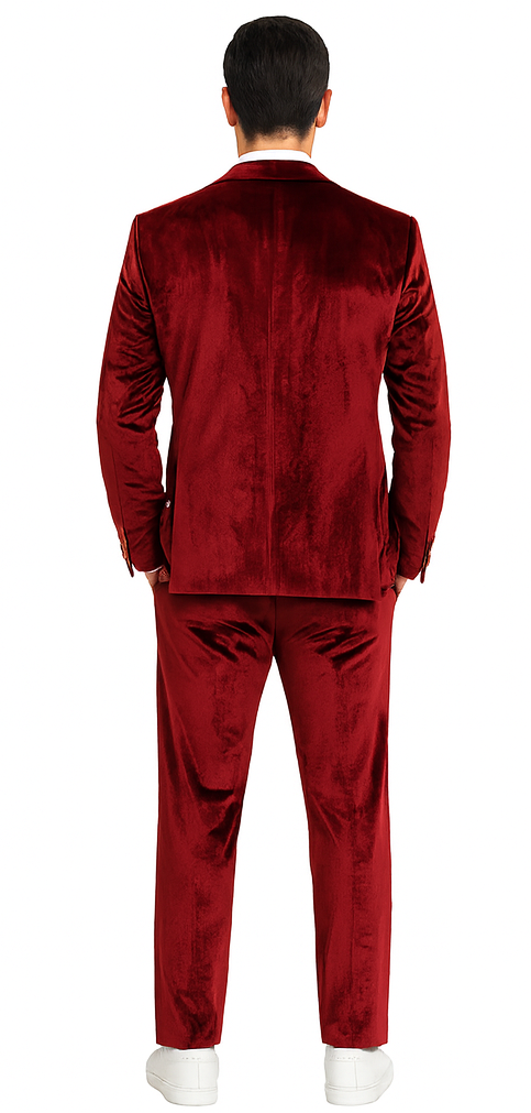 Men’s Velvet Burgundy Suit – Slim Fit 2-Piece Formalwear Set by Tazzio