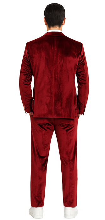 Men’s Velvet Burgundy Suit – Slim Fit 2-Piece Formalwear Set by Tazzio