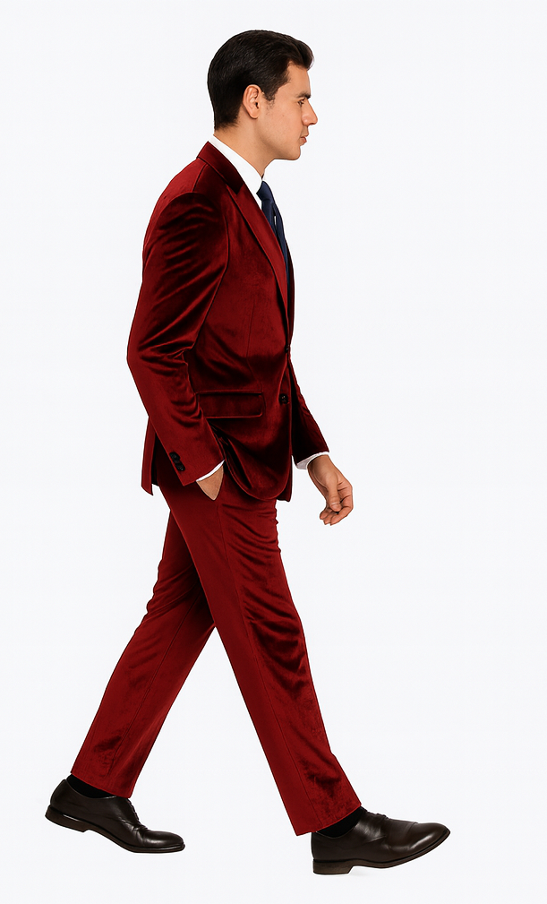 Men’s Velvet Burgundy Suit – Slim Fit 2-Piece Formalwear Set by Tazzio