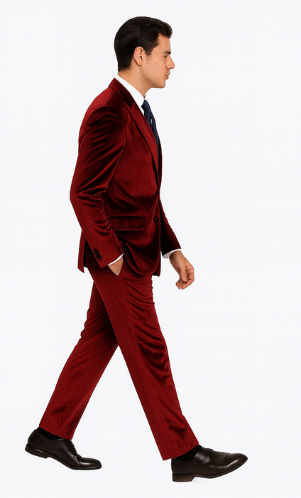 Men’s Velvet Burgundy Suit – Slim Fit 2-Piece Formalwear Set by Tazzio