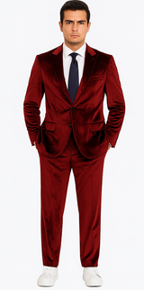 Men’s Velvet Burgundy Suit – Slim Fit 2-Piece Formalwear Set by Tazzio