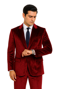 Men’s Velvet Burgundy Suit – Slim Fit 2-Piece Formalwear Set by Tazzio