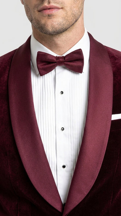 Men’s Burgundy with Burgundy Lapel Velvet Dinner Jacket – Shawl Lapel Tuxedo Blazer for Weddings & Formal Events