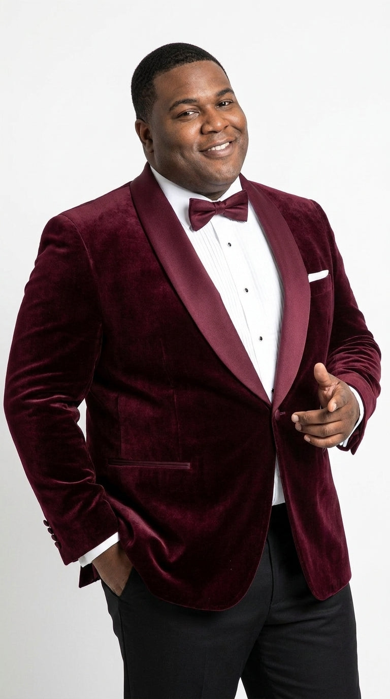 Men’s Burgundy with Burgundy Lapel Velvet Dinner Jacket – Shawl Lapel Tuxedo Blazer for Weddings & Formal Events