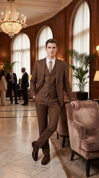 Men’s Chestnut Brown 3-Piece Suit – Two-Button Wedding, Business and Formal Suit with Vest Modern Fit