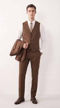 Men’s Chestnut Brown 3-Piece Suit – Two-Button Wedding, Business and Formal Suit with Vest Modern Fit