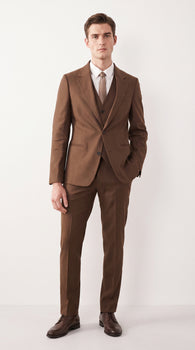 Men’s Chestnut Brown 3-Piece Suit – Two-Button Wedding, Business and Formal Suit with Vest Modern Fit