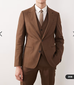 Men’s Chestnut Brown 3-Piece Suit – Two-Button Wedding, Business and Formal Suit with Vest Modern Fit