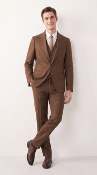 Men’s Chestnut Brown 3-Piece Suit – Two-Button Wedding, Business and Formal Suit with Vest Modern Fit