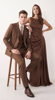 Men’s Chestnut Brown 3-Piece Suit – Two-Button Wedding, Business and Formal Suit with Vest Modern Fit