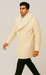 Men’s Cream Double-Breasted Peacoat Overcoat with Faux Fur Shawl Collar – Alberto Nardoni Wool Collection