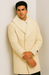 Men’s Cream Double-Breasted Peacoat Overcoat with Faux Fur Shawl Collar – Alberto Nardoni Wool Collection