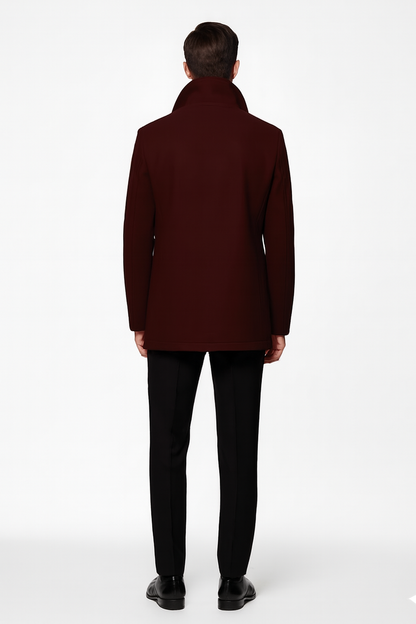 Men'S Designer Men'S Wool Men'S Peacoat Sale Wool Fabric Double Breasted Style Coat For Men Dark Burgundy - Image 2