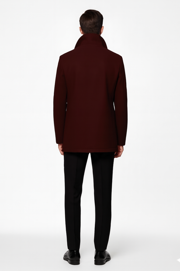 Men'S Designer Men'S Wool Men'S Peacoat Sale Wool Fabric Double Breasted Style Coat For Men Dark Burgundy - Image 2