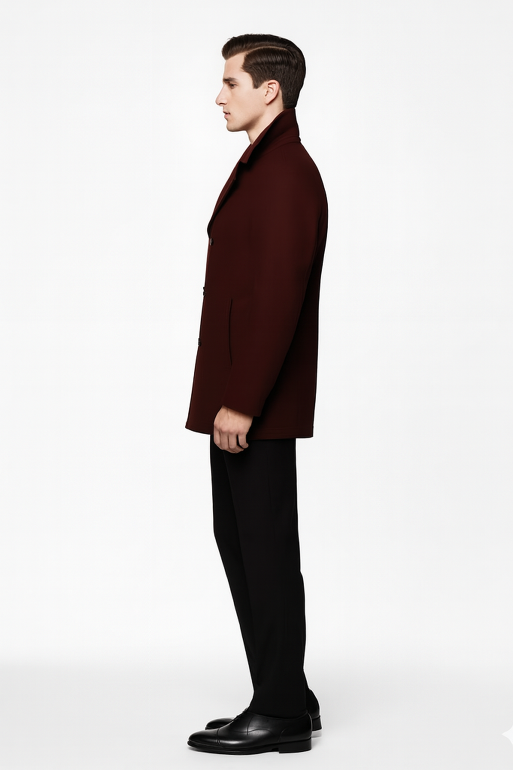 Men'S Designer Men'S Wool Men'S Peacoat Sale Wool Fabric Double Breasted Style Coat For Men Dark Burgundy - Image 8