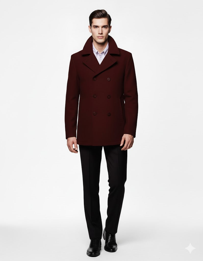 Mens Maroon Pea Coat