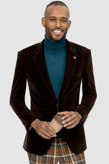 Men's Brown Velvet Two-Button Blazer by EJ Samuel – Modern Fit