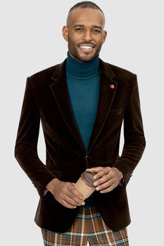 Men's EJ Samuel Brown Velvet Two-Button Blazer (Modern Fit) - USA Men's Outlet