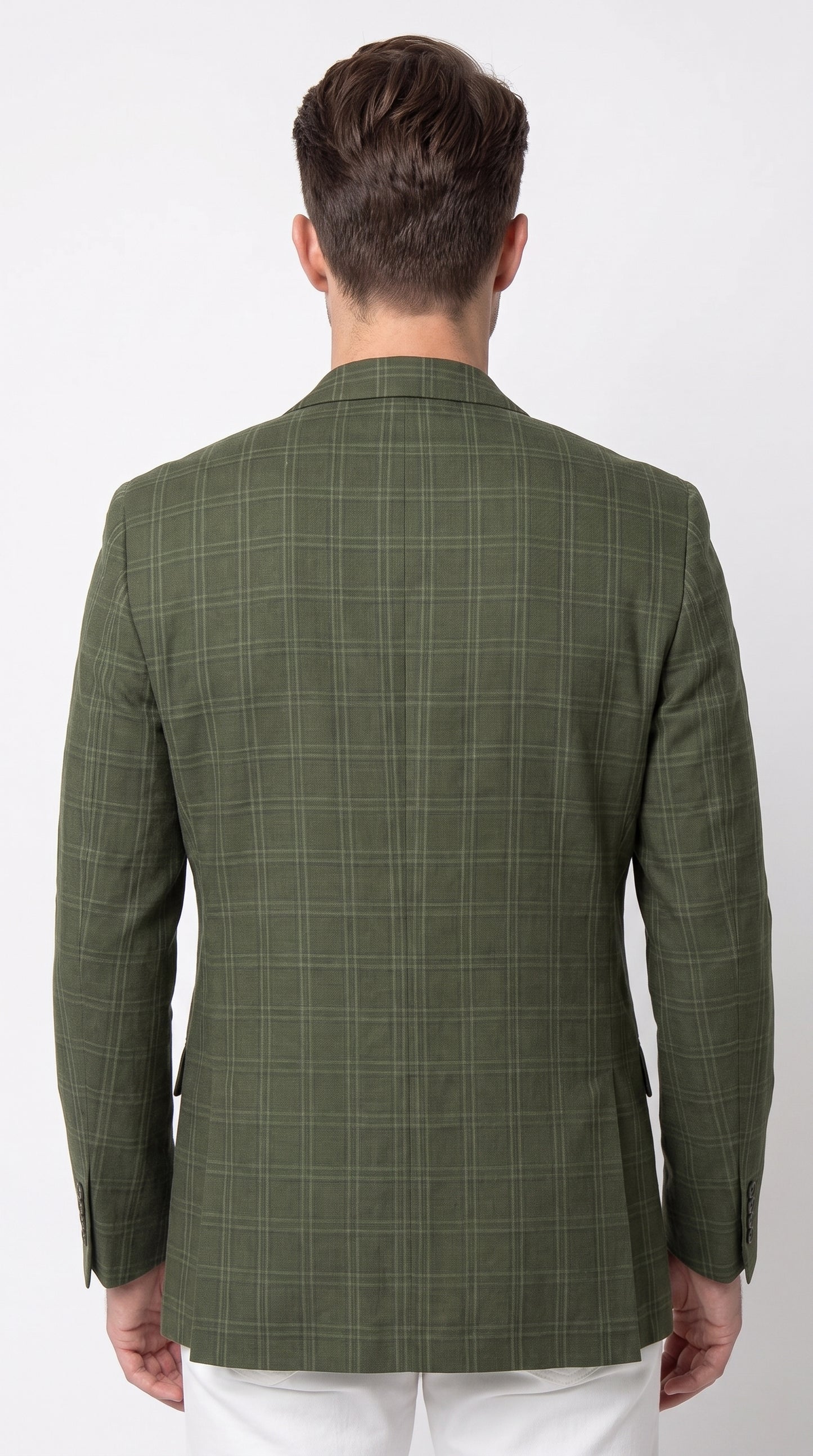 Mens Green Windowpane Blazer – Two-Button Plaid Sport Coat for Weddings, Business and Modern Fit