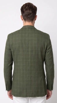 Men’s Green Windowpane Blazer – Two-Button Plaid Sport Coat for Weddings, Business and Modern Fit