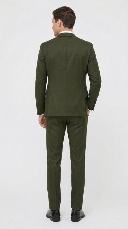 Men’s Military Green 3-Piece Suit – Slim Fit Wedding, Business & Formal Suit with Vested Set