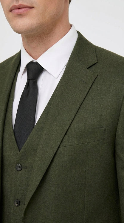 Men’s Military Green 3-Piece Suit – Slim Fit Wedding, Business & Formal Suit with Vested Set