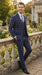 Men’s Navy Blue Windowpane Check Three Piece Suit – Modern Plaid Formal Vested Suit