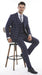 Men’s Navy Blue Windowpane Check Three Piece Suit – Modern Plaid Formal Vested Suit