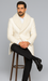 Men’s Off White Double-Breasted Peacoat Overcoat with Faux Fur Shawl Collar – Alberto Nardoni Wool Collection