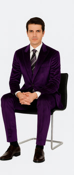 Men’s Royal Purple Velvet Suit – 2-Piece Slim Fit Tuxedo Style Formalwear by Tazzio