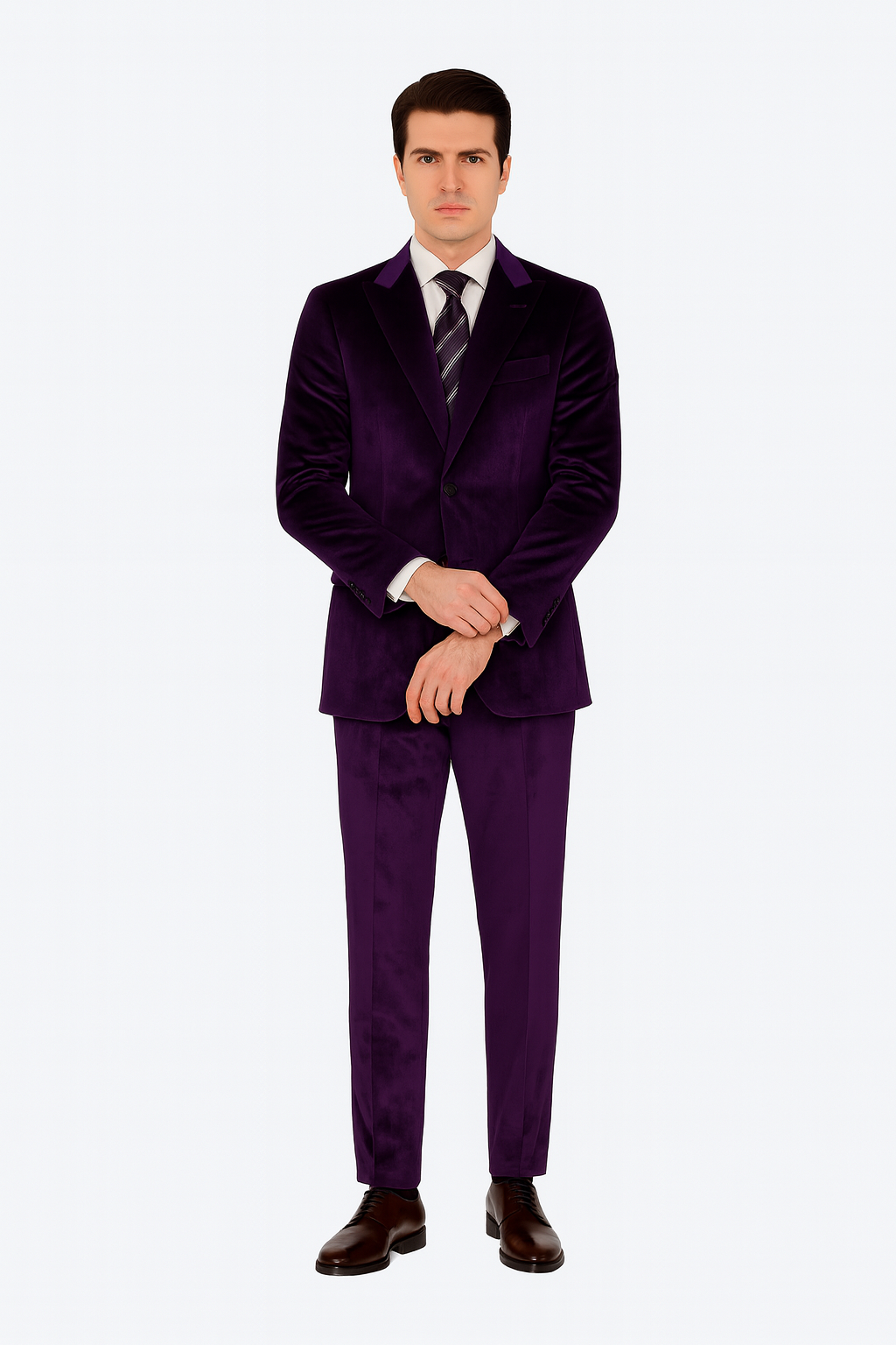 Men’s Royal Purple Velvet Suit – 2-Piece Slim Fit Tuxedo Style Formalwear by Tazzio