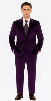 Men’s Royal Purple Velvet Suit – 2-Piece Slim Fit Tuxedo Style Formalwear by Tazzio