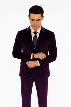 Men’s Royal Purple Velvet Suit – 2-Piece Slim Fit Tuxedo Style Formalwear by Tazzio