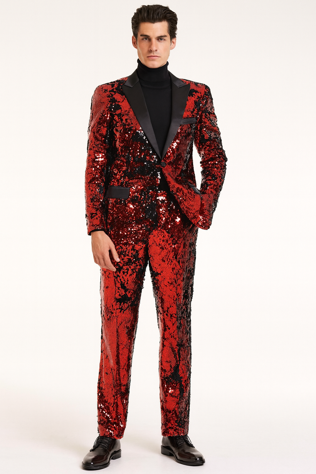 Men's Red Sequin Tuxedo Suit - Slim Fit Blazer & Pants | Available S-3XL | MensUSA Red / L Men's Red Sequin Tuxedo Suit - Slim Fit Blazer & Pants | Available S-3XL | MensUSA Red / L