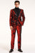 Men’s Red Sequin Tuxedo Suit with Black Lapel – Luxury Slim Fit Blazer and Pants Set Matching