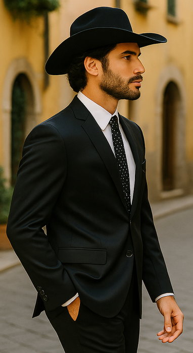Men's Slim Fit Trimmed Two Tone Blazer/affordable suits online sale/Tuxedo - Black