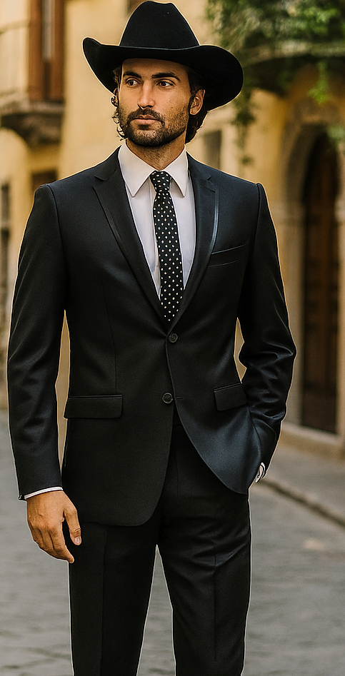 Men's Slim Fit Trimmed Two Tone Blazer/affordable suits online sale/Tuxedo - Black
