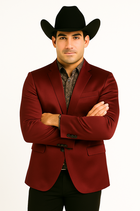 Men's Slim Fit Western Blazer Sport Coats Burgundy Sacos Vaqueros Para Hombre