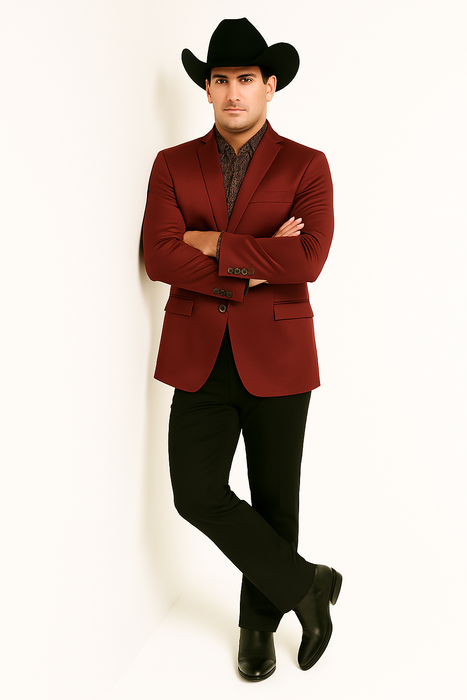 Men's Slim Fit Western Blazer Sport Coats Burgundy Sacos Vaqueros Para Hombre