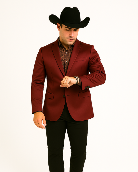 Men's Slim Fit Western Blazer Sport Coats Burgundy Sacos Vaqueros Para Hombre