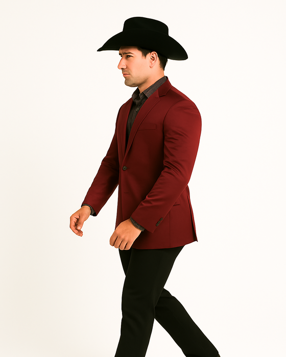 Men's Slim Fit Western Blazer Sport Coats Burgundy Sacos Vaqueros Para Hombre