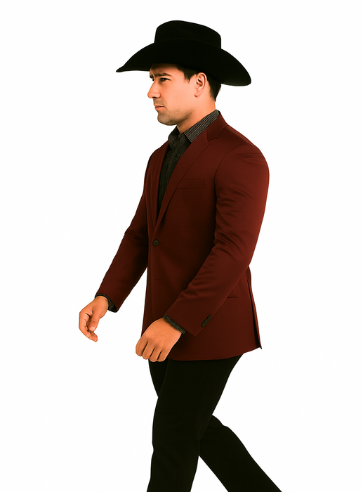 Men's Slim Fit Western Blazer Sport Coats Burgundy Sacos Vaqueros Para Hombre