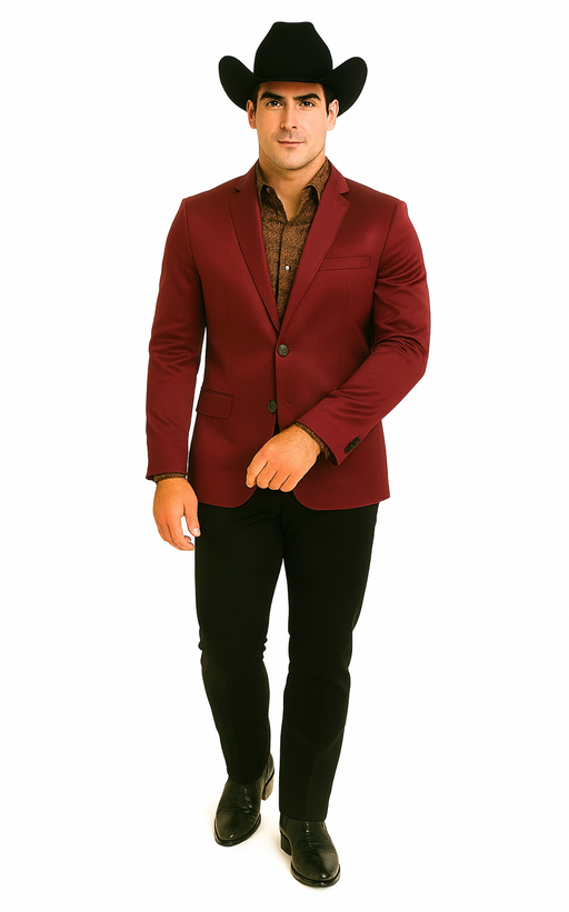 Men's Slim Fit Western Blazer Sport Coats Burgundy Sacos Vaqueros Para Hombre