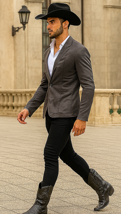 Men's Slim Fit Western Blazer Sport Coats Charcoal Sacos Vaqueros Para Hombre