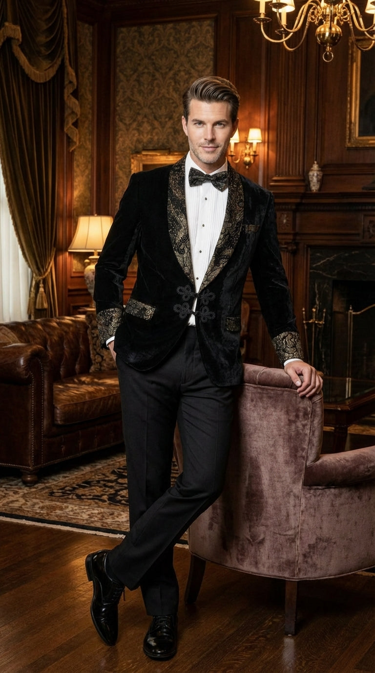 men-s-smoking-jacket-black-and-gold-embroidered-tuxedo