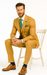 Men’s Stylish Plaid Wedding Suit – Yellow 3-Piece Ensemble