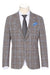 "Sophisticated Plaid Blazer for Prom and Wedding Elegance: Tan & Burgundy Slim Fit with Patch Pockets"