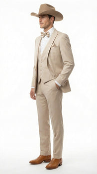Men’s Tan Cowboy Three Piece Suit – Western Style Wedding and Formal Vested Suit