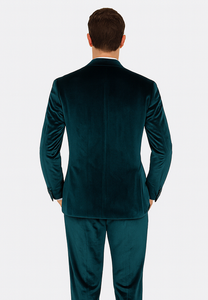 Men’s Designer Teal Velvet Suit – Slim Fit Peak Lapel 2-Piece by Tazzio