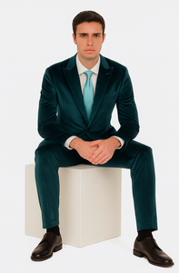 Men’s Designer Teal Velvet Suit – Slim Fit Peak Lapel 2-Piece by Tazzio